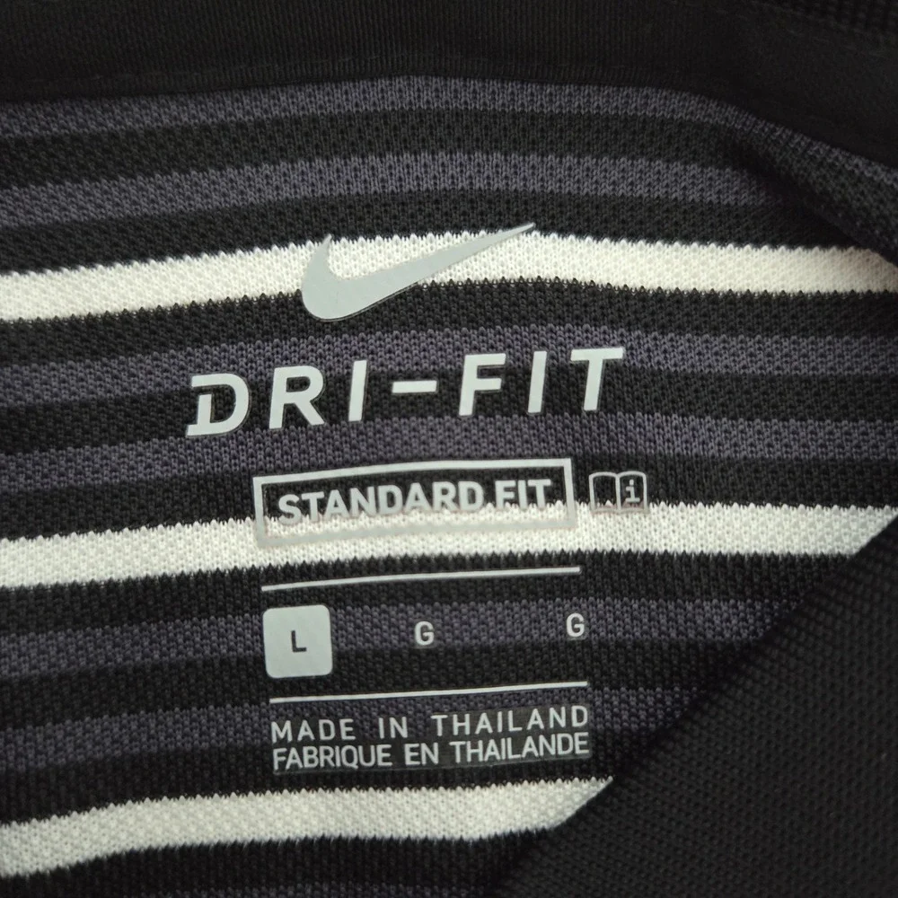 NWT Nike Polo Shirt Black‎ White Striped Dri-FIT Bridgewater Mens Large